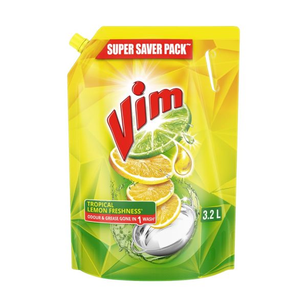 Vim Dishwash Liquid 3.2L | Removes 100+ Odours & Grease in 1 wash