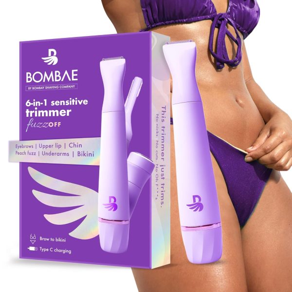 Bombae 6-in-1 Sensitive trimmer for women | Bikini trimmer for women | Eyebrow trimmer for women and facial hair trimmer attachment | 90 mins runtime | C type charging | Waterproof, portable, quick, gentle & painless | (New Model)