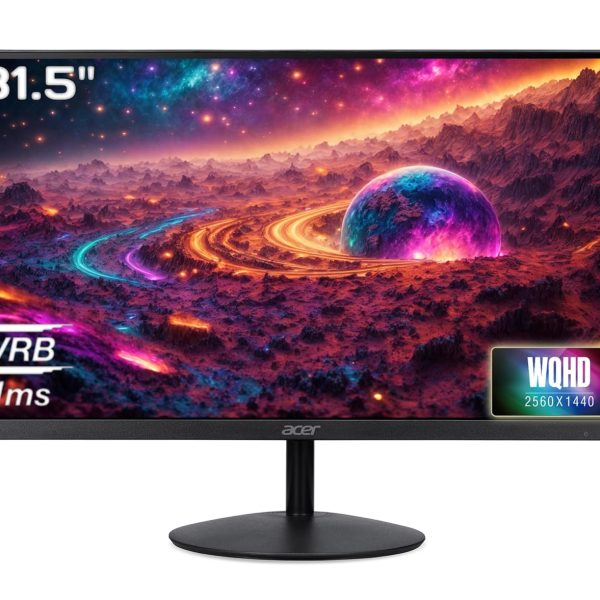 Acer SA322QU 31.5 Inch WQHD 2560×1440 Resolution IPS Ultra Slim (7.2mm) Backlit LED LCD Monitor I 75 Hz Refresh I 1 MS VRB I HDR 10 I AMD Free Sync I 2xHDMI 1xDP I Stereo Speakers I Eye Care I Black