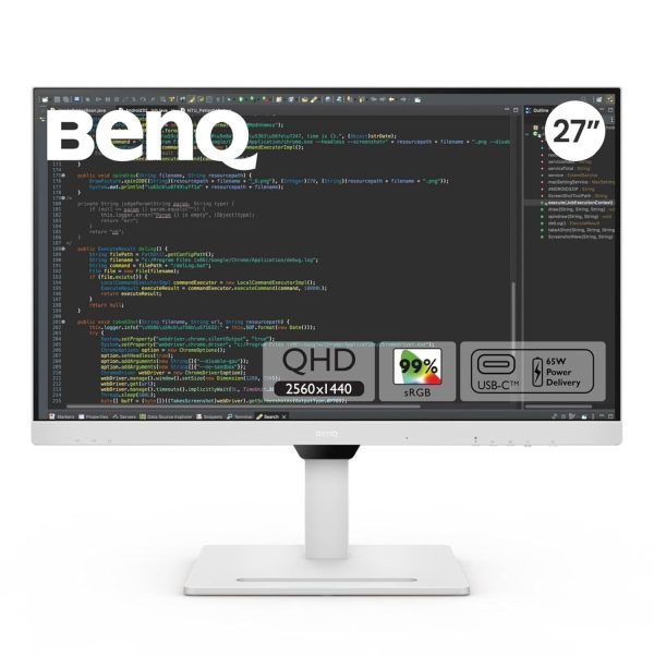 BenQ GW2790QT 27″ IPS 2k QHD Monitor| USB-C (65W PD)| Coding Mode| 99%sRGB|Daisy Chain| Height Adjust| 75Hz| Eye Safe Certified| Brightness Intelligence| Noise Filter Speakers| HDMI|DP|USB Hub (White)