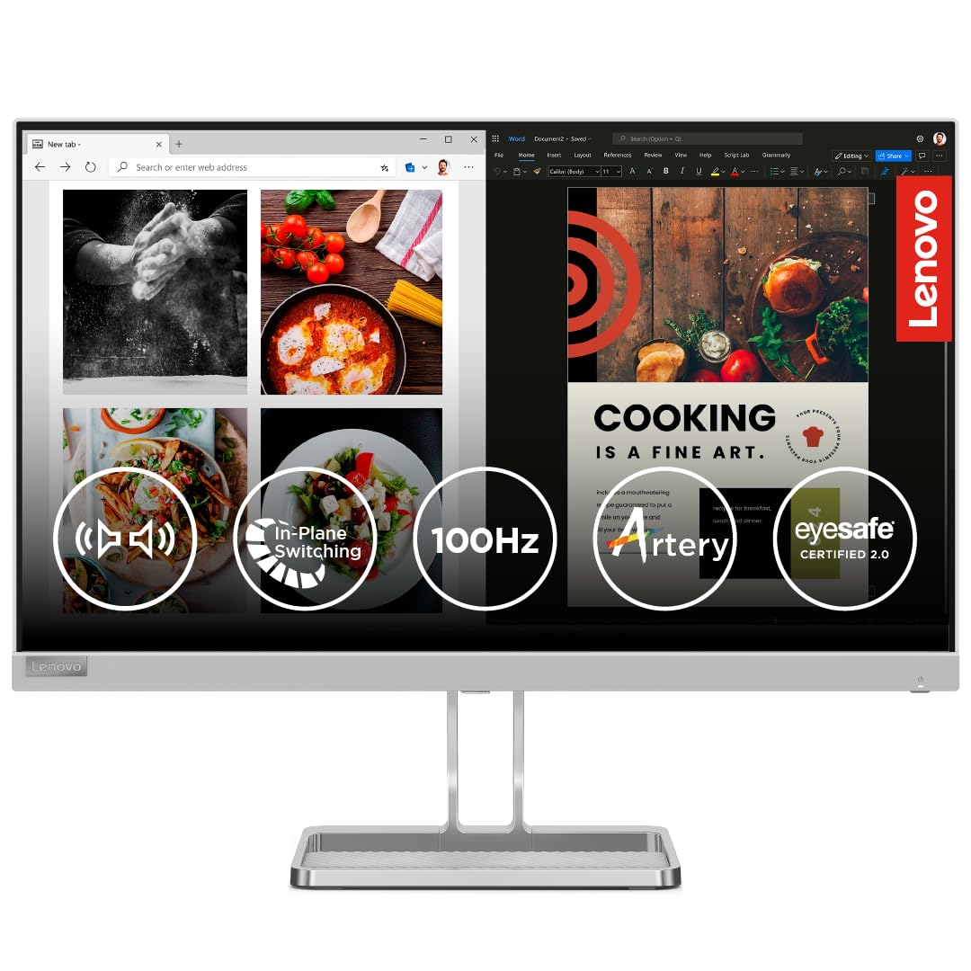 Lenovo L-Series 60.45cm (24 inch) FHD IPS Ultraslim Monitor | 100Hz, 99% sRGB, AMD FreeSync, HDMI, Tilt Stand, 2x3W Speakers, Smart Display Customization Artery, Home & Office Use, Cloud Grey, L24i-40 Lenovo L-Series 60.45cm (24 inch) FHD IPS Ultraslim Monitor | 100Hz, 99% sRGB, AMD FreeSync, HDMI, Tilt Stand, 2x3W Speakers, Smart Display Customization Artery, Home & Office Use, Cloud Grey, L24i-40