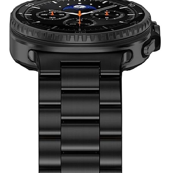 No Gap Metal Stainless Strap Compatible With Samsung Galaxy Watch 8 Band 40mm 44mm/ Galaxy Watch 8 Classic Band 46mm 2025 for Men & Women – Black [WATCH NOT INCLUDED]