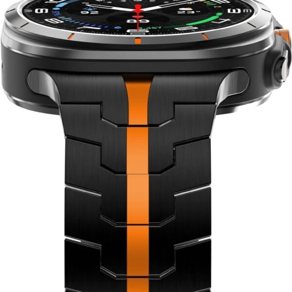 Metal Stainless Steel (No Gap) Strap with Butterfly Folding Clasp Compatible with Samsung Galaxy Watch 7/8 Ultra/Ultra 2 Band 47mm (2024/2025) – Black|Orange [Watch NOT Included]